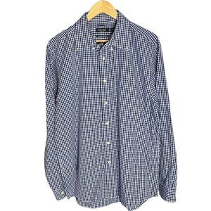 Nautica Men's XL Long Sleeve Wrinkle‎ Resistant Dress Shirt Blue Checker Plaid